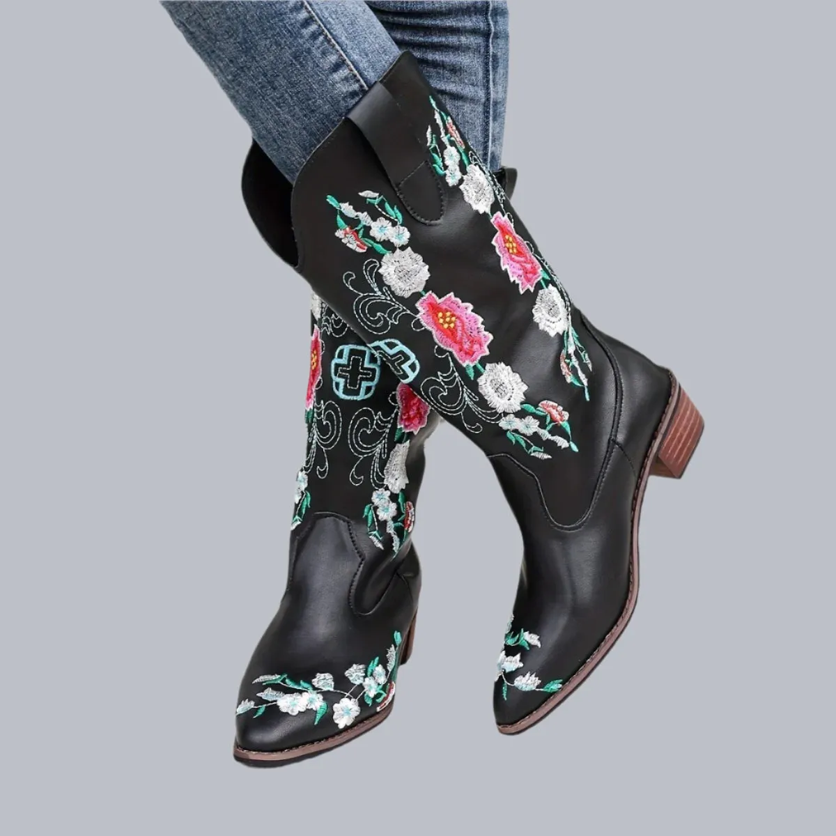 Women's Pointed Toe Mid Heel Sleeve Boots